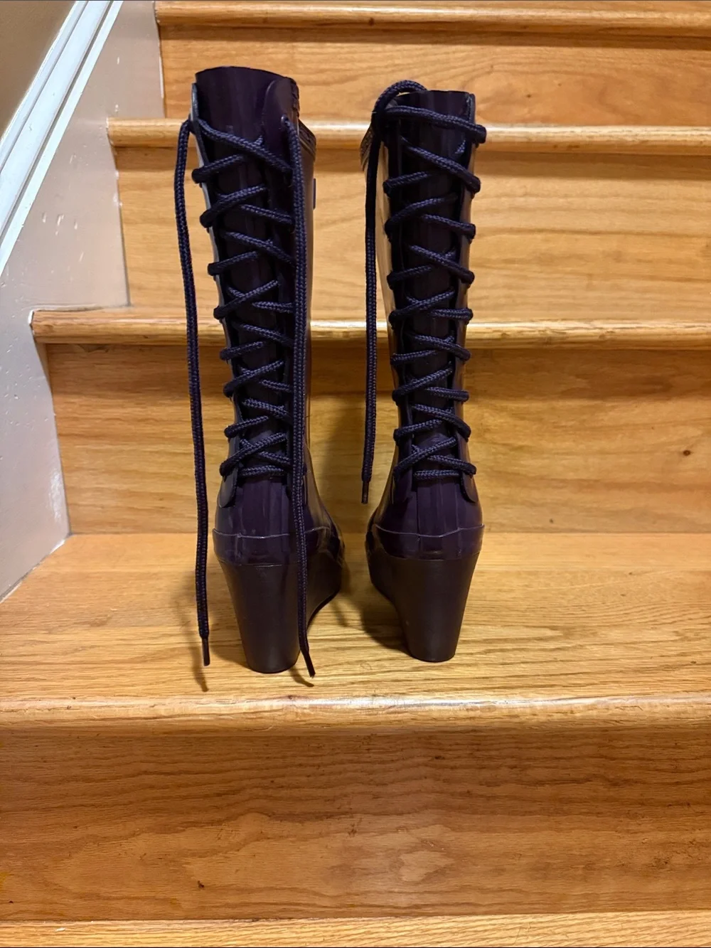 Hunter Purple Gloss Lace-Back Rain Boots
